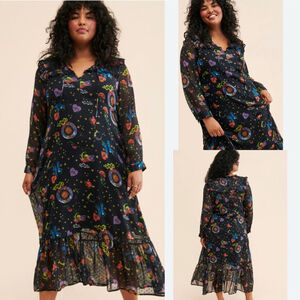 Floral Black Midi Dress